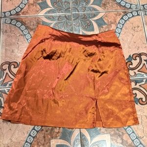 Chocolate silky mini skirt with slit